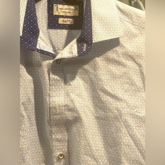 Beautiful Van Larsson blue monogram long sleeve dress shirt size M 15.5 32/33 - Picture 6 of 6